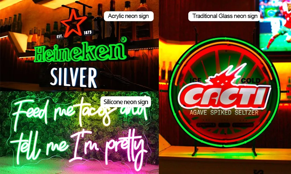 Acrylic neon sign、Silicone neon sign、Traditional Glass neon sign