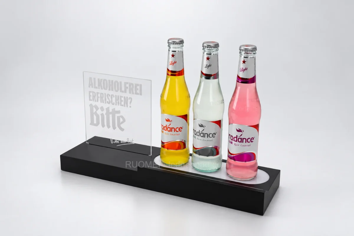 Bitburger three-bottle display